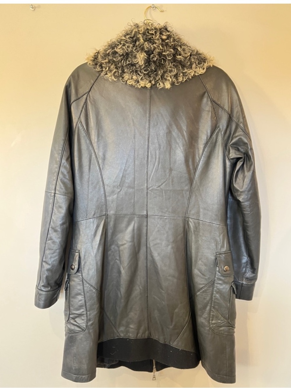Danier Genuine Leather Coat Women’s XS Grey Shearling Fur Collar Zip Jacket - Picture 6 of 9
